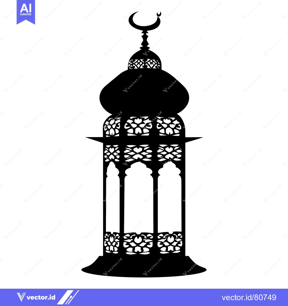 Premium Vector of Black and White Silhouette of an Ornate Islamic Lantern