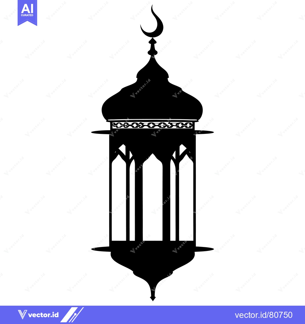 Premium Vector dari Black and White Silhouette of a Traditional Islamic Lantern with a Cre