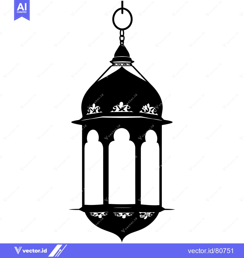 Premium Vector of Black and White Silhouette of an Ornate Hanging Lantern