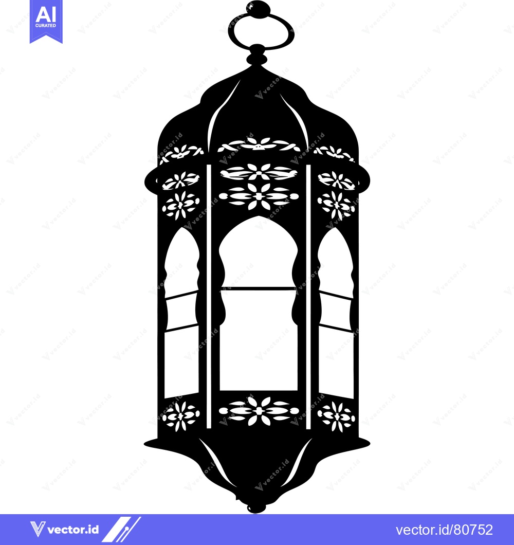Premium Vector of Ornate Black and White Silhouette of a Hanging Lantern