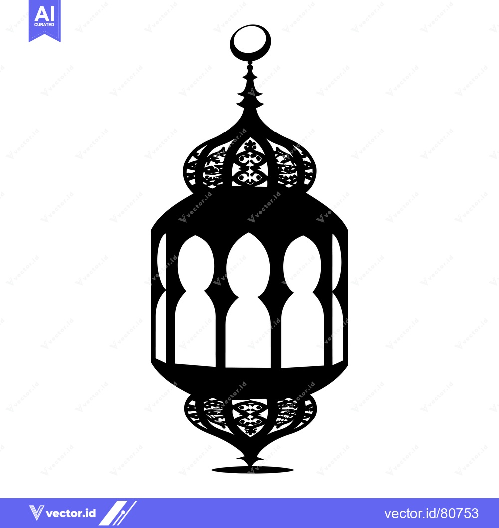 Premium Vector of Ornate Black and White Silhouette of a Ramadan Lantern