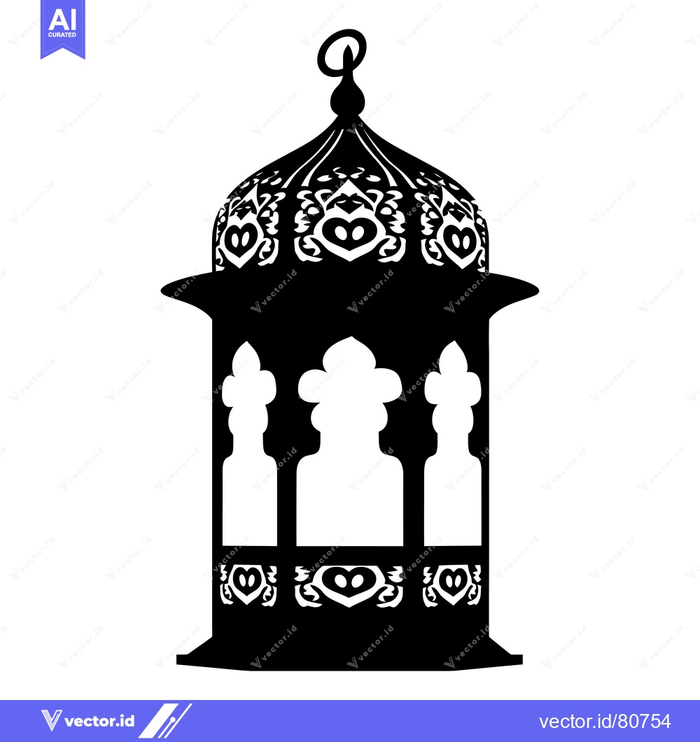 Premium Vector dari Ornate Black and White Silhouette of an Islamic Lantern