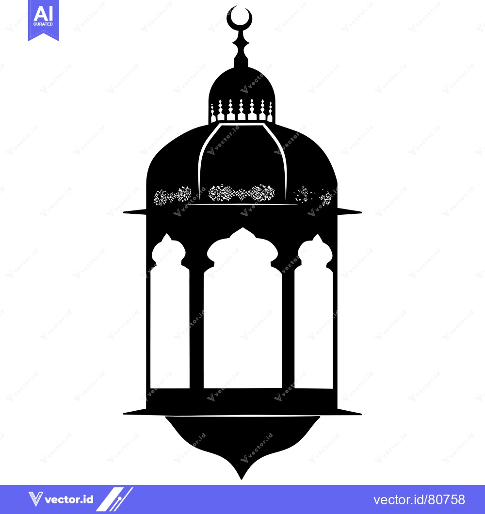 Premium Vector dari Black and White Silhouette of an Ornate Islamic Lantern