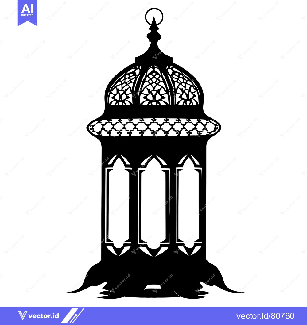 Premium Vector dari Ornate Black and White Silhouette of a Traditional Islamic Lantern