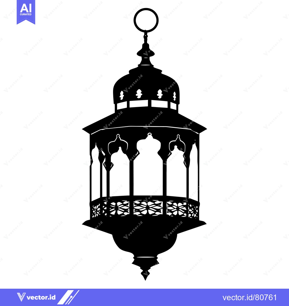 Premium Vector dari Black and white silhouette of a hanging ornate lantern
