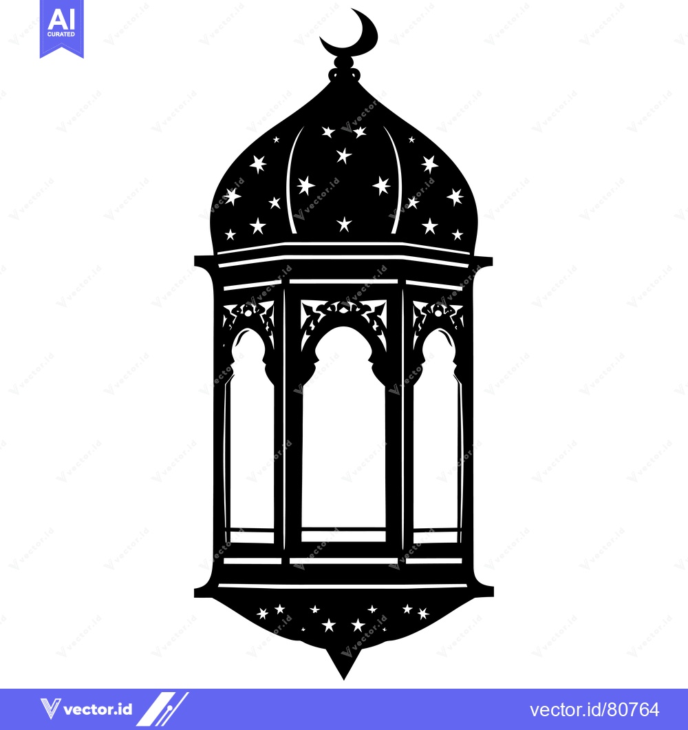 Premium Vector dari Ornate Black and White Islamic Lantern with Stars and Crescent Moon