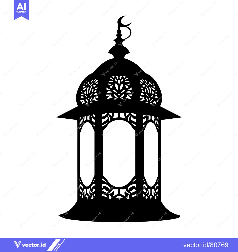 Premium Vector dari Ornate Black and White Silhouette of an Islamic Lantern