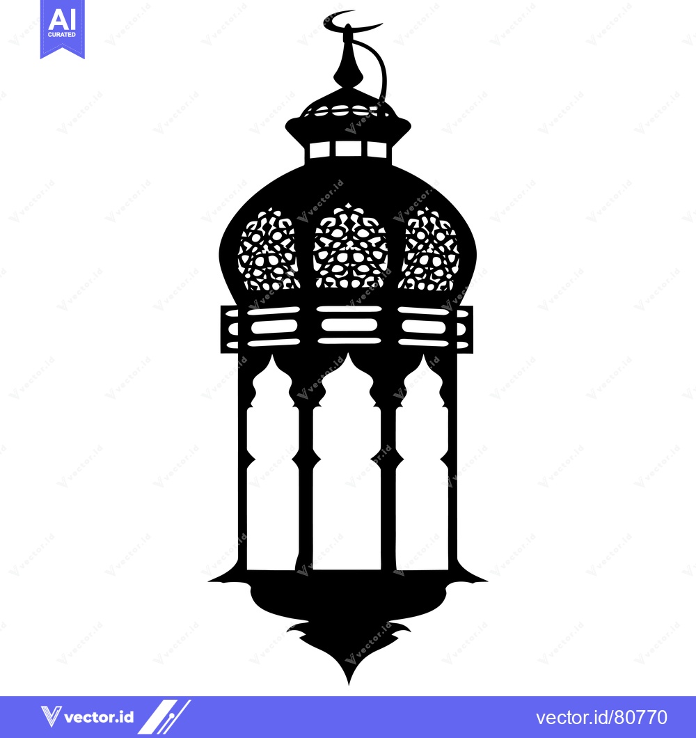 Premium Vector dari Ornate Black and White Islamic Lantern with Crescent Moon