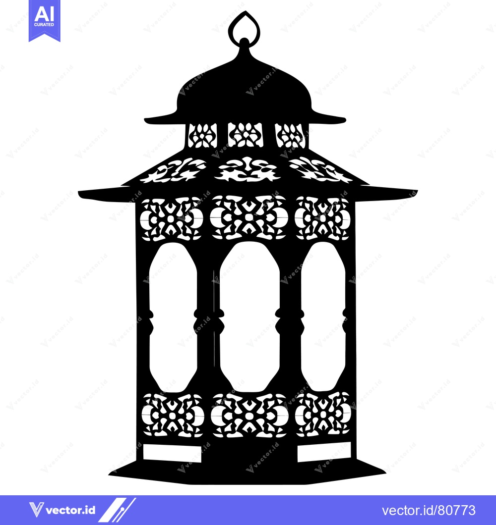 Premium Vector of Ornate Black and White Silhouette of an Islamic Lantern