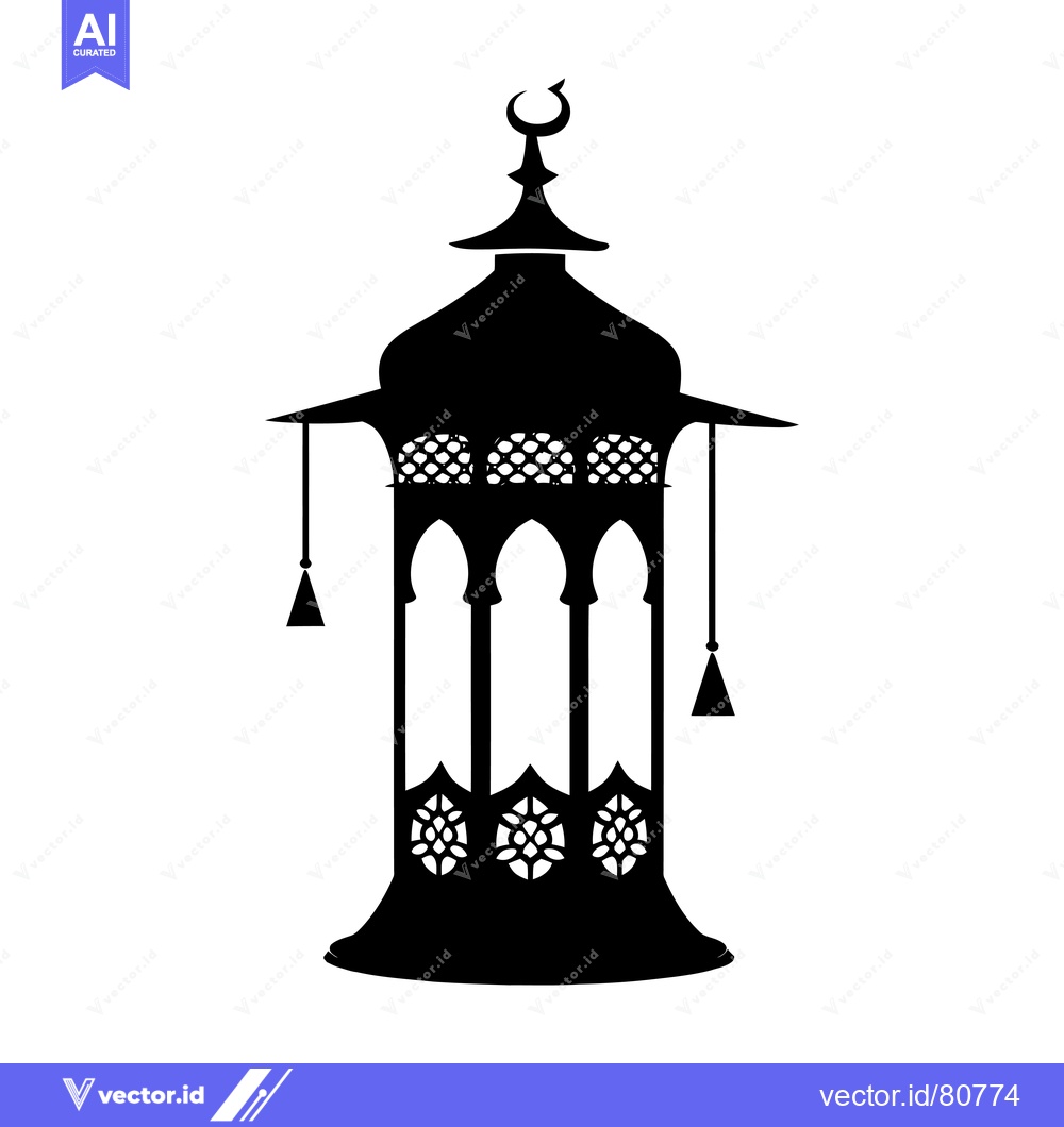 Premium Vector dari Black and white silhouette of an ornate Islamic lamp
