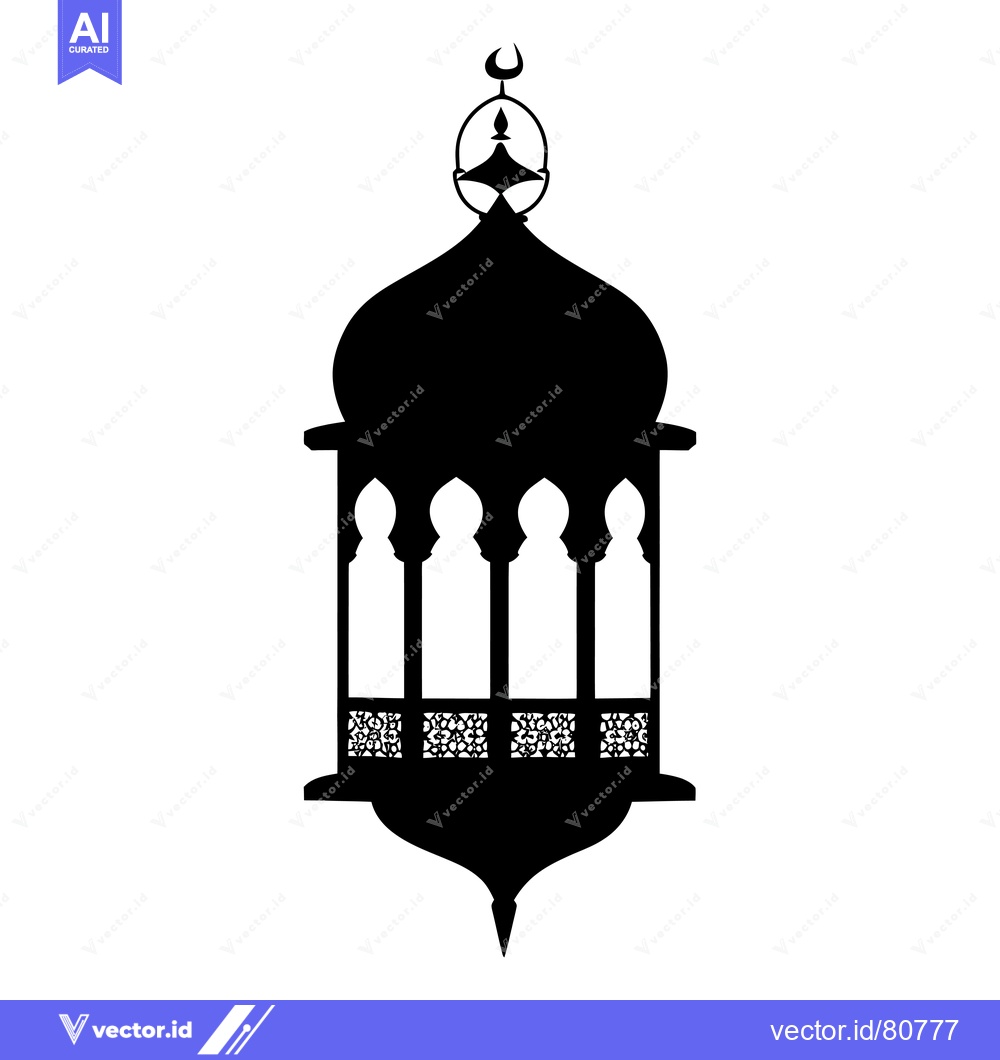Premium Vector dari Silhouette of an Ornate Islamic Lantern with a Crescent Moon
