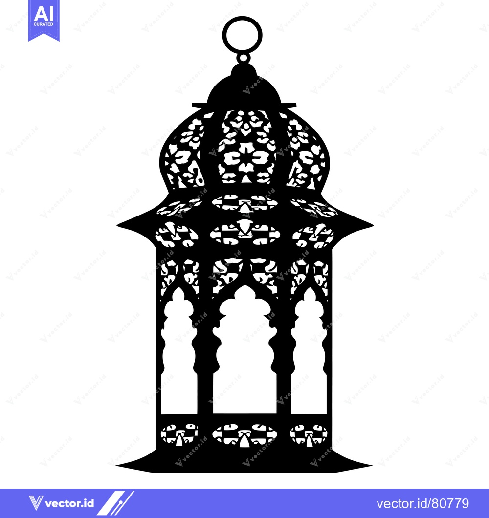 Premium Vector of Ornate Black and White Silhouette of a Hanging Lantern