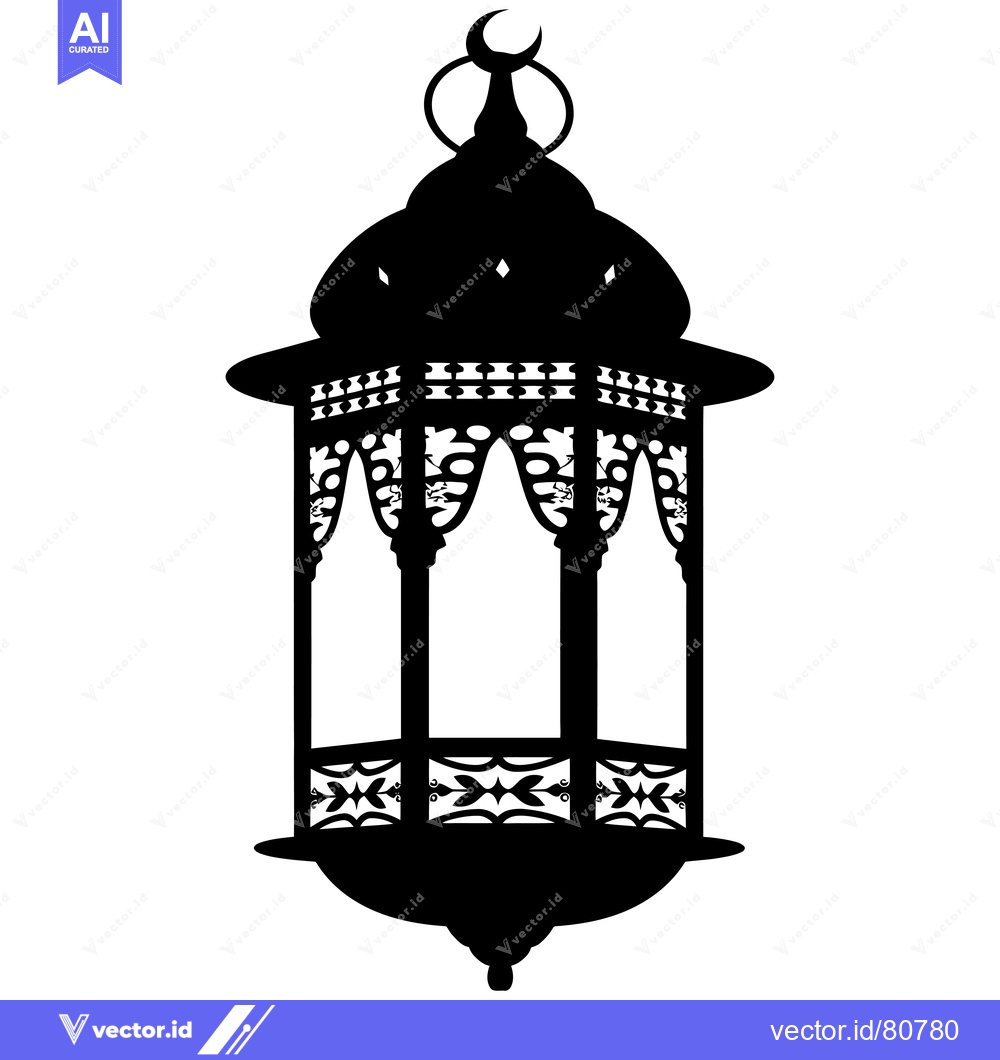 Premium Vector dari Ornate Black and White Islamic Lantern with Crescent Moon