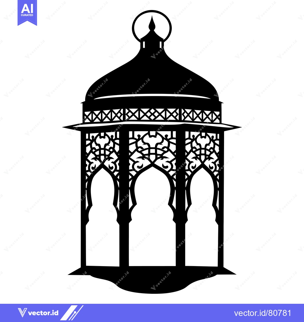 Premium Vector dari Ornate Black and White Silhouette of a Lantern
