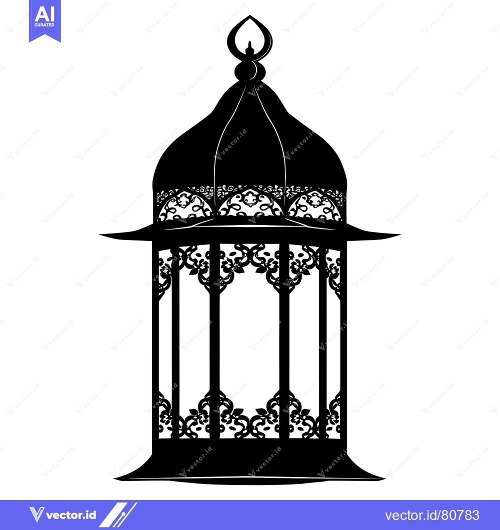 Premium Vector dari Ornate Black and White Silhouette of a Traditional Lantern