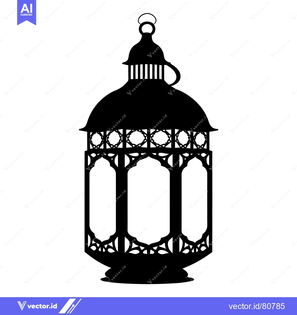 Premium Vector dari Ornate Black and White Silhouette of a Hanging Lantern