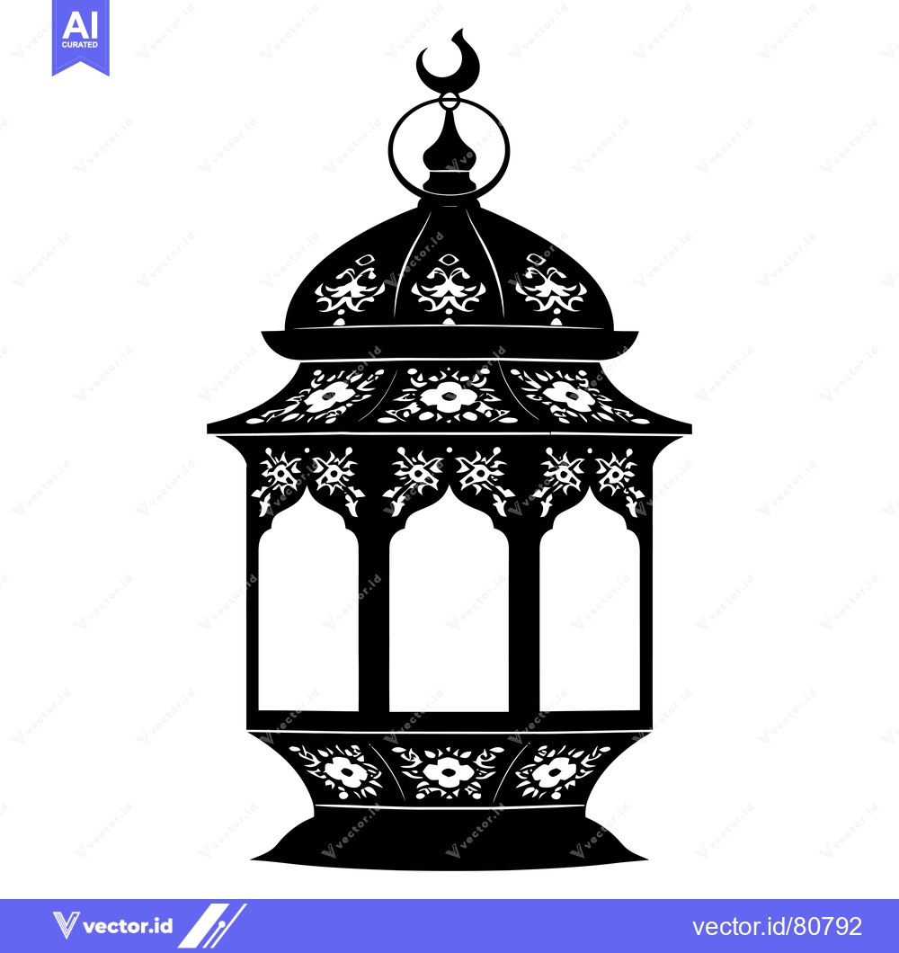 Premium Vector of Ornate Islamic Lantern with Crescent Moon and Floral Design