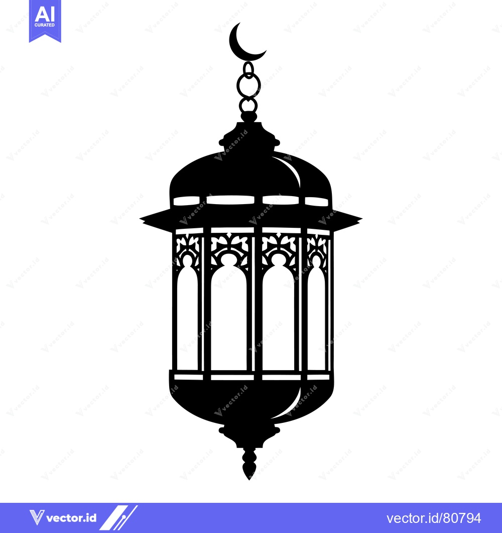 Premium Vector dari Black and White Silhouette of a Traditional Islamic Lantern with a Cre
