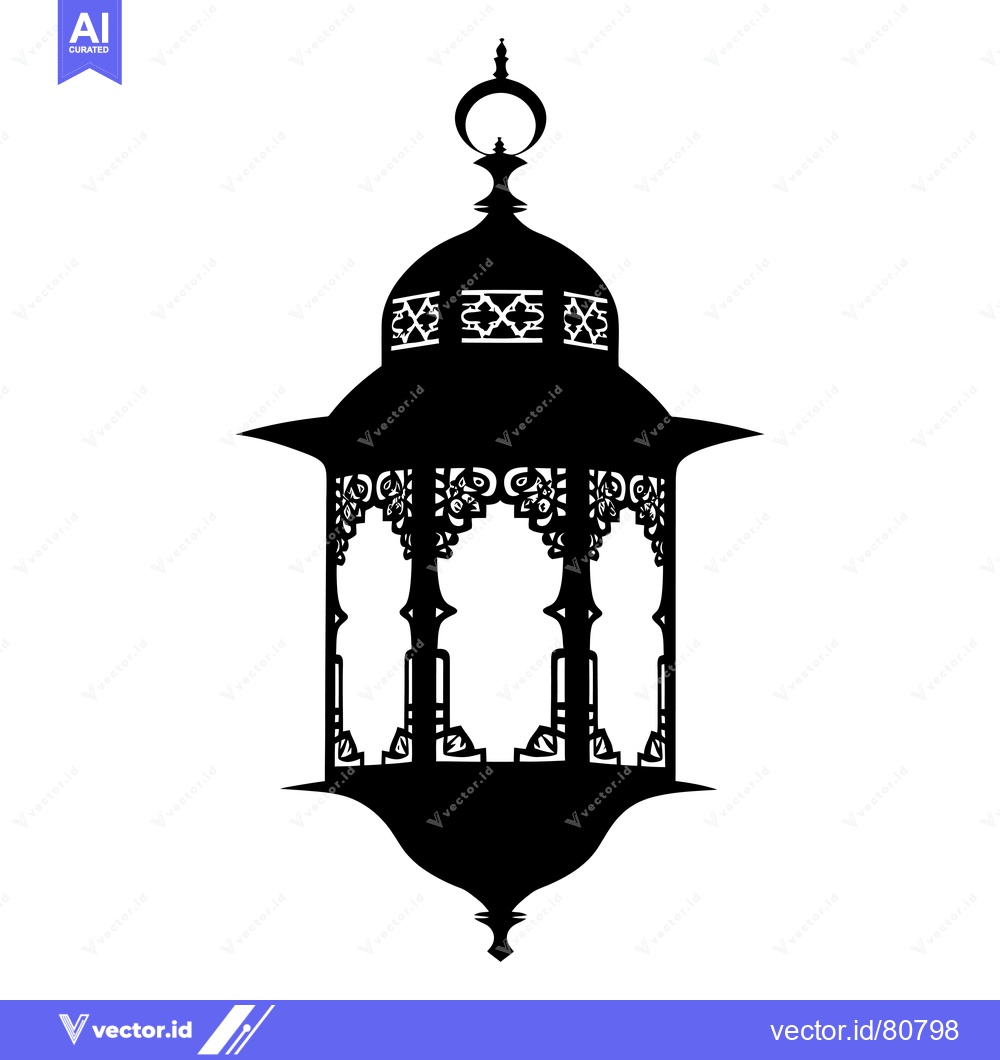 Premium Vector of Ornate Black and White Silhouette of a Hanging Lantern