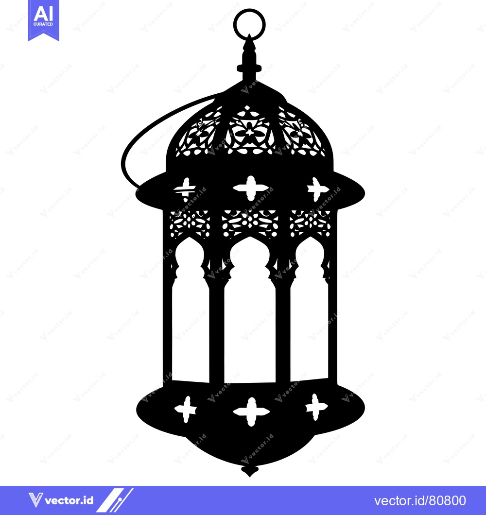 Premium Vector of Ornate Black and White Silhouette of a Hanging Lantern