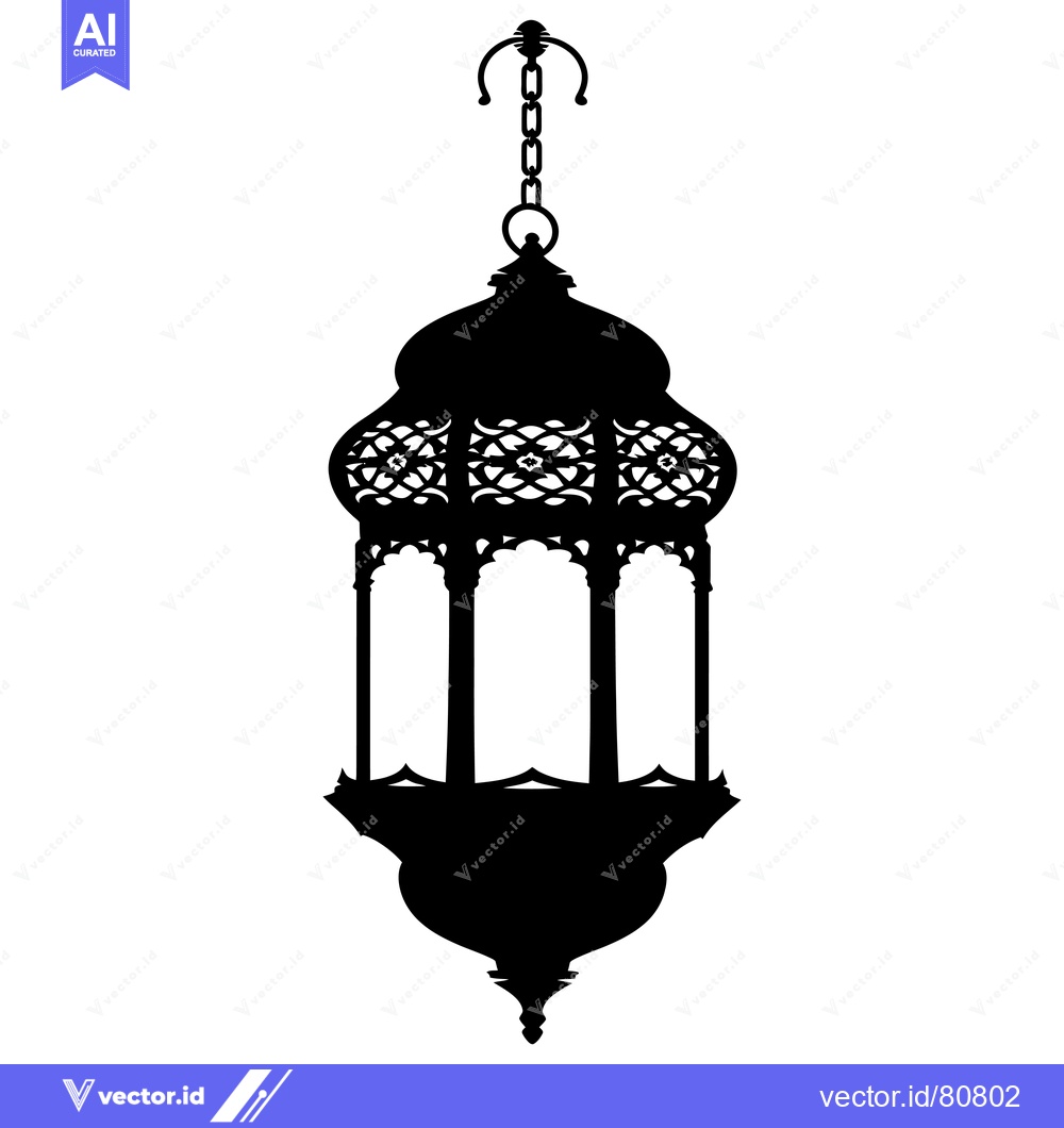 Premium Vector dari Black and White Silhouette of a Hanging Ornate Lantern