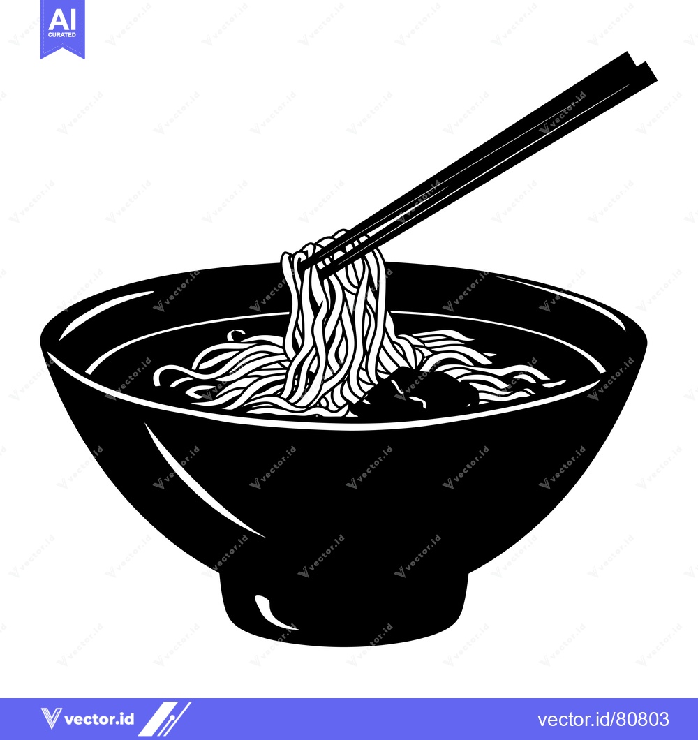 Premium Vector dari A Silhouette of Chopsticks Lifting Noodles from a Bowl of Ramen