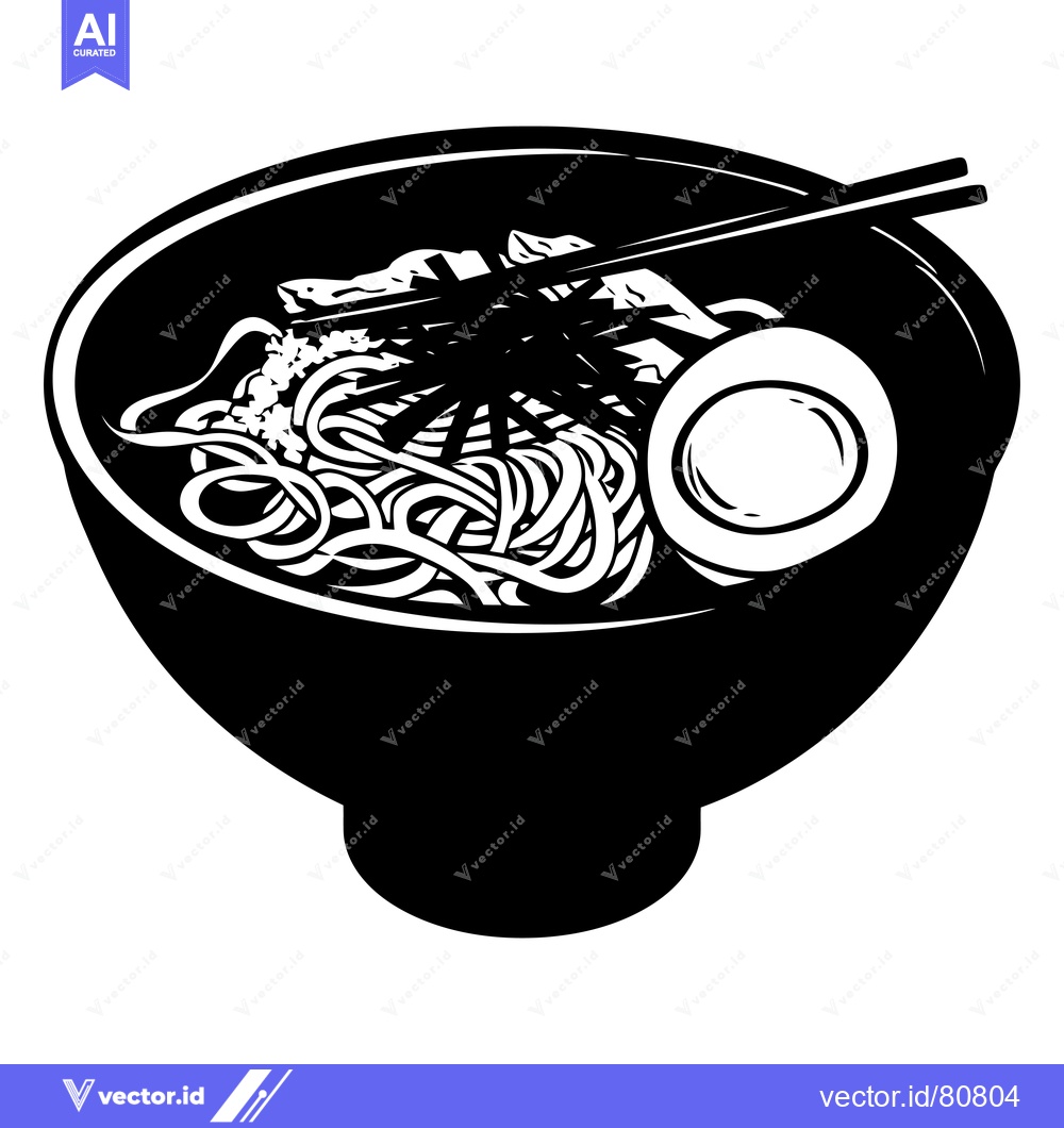 Premium Vector dari Black and white illustration of a bowl of ramen noodles with chopstick