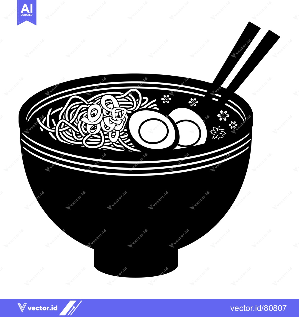 Premium Vector dari Black and White Illustration of Ramen with Chopsticks