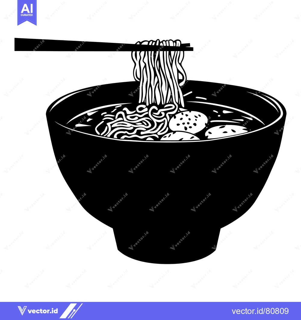 Premium Vector of Black and White Illustration of a Bowl of Ramen with Chopsticks
