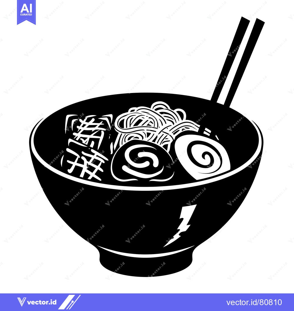 Premium Vector dari Black and White Silhouette of a Bowl of Ramen with Chopsticks