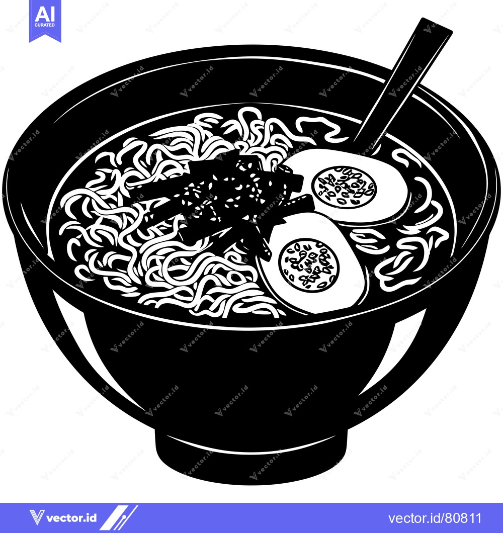 Premium Vector dari Black and White Illustration of Ramen Noodles in a Bowl