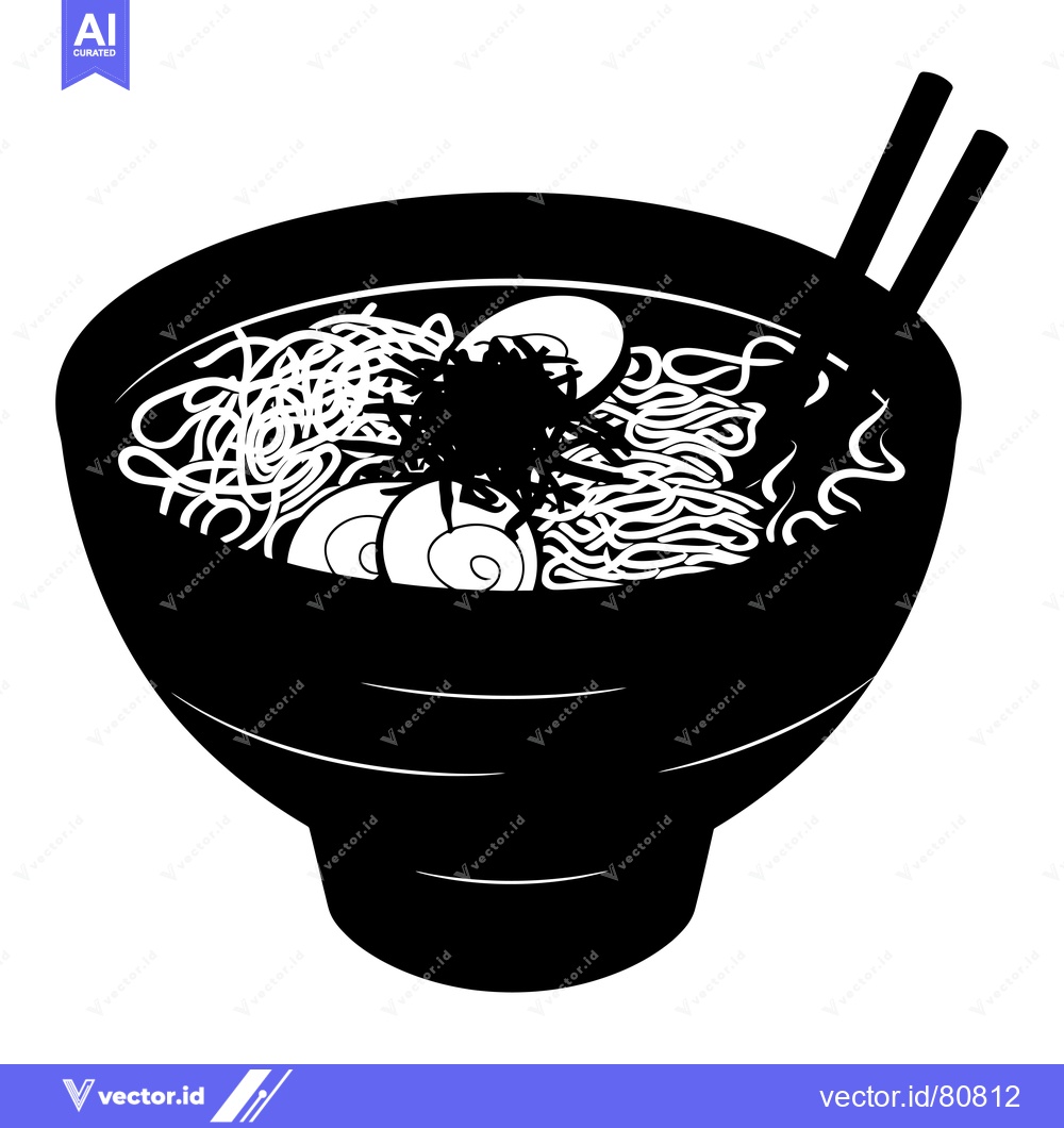 Premium Vector of Black and White Silhouette of a Bowl of Ramen with Chopsticks
