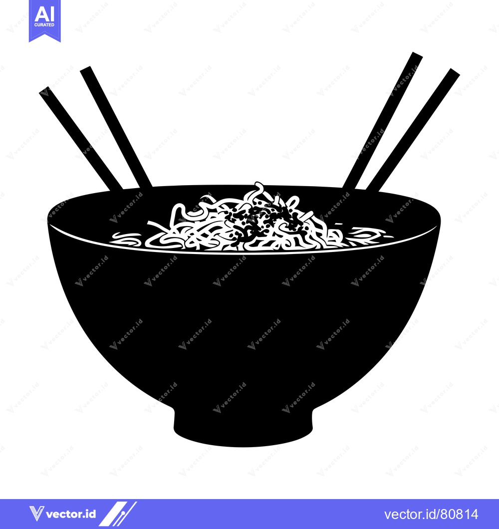 Premium Vector dari Black and White Silhouette of a Bowl of Noodles with Chopsticks