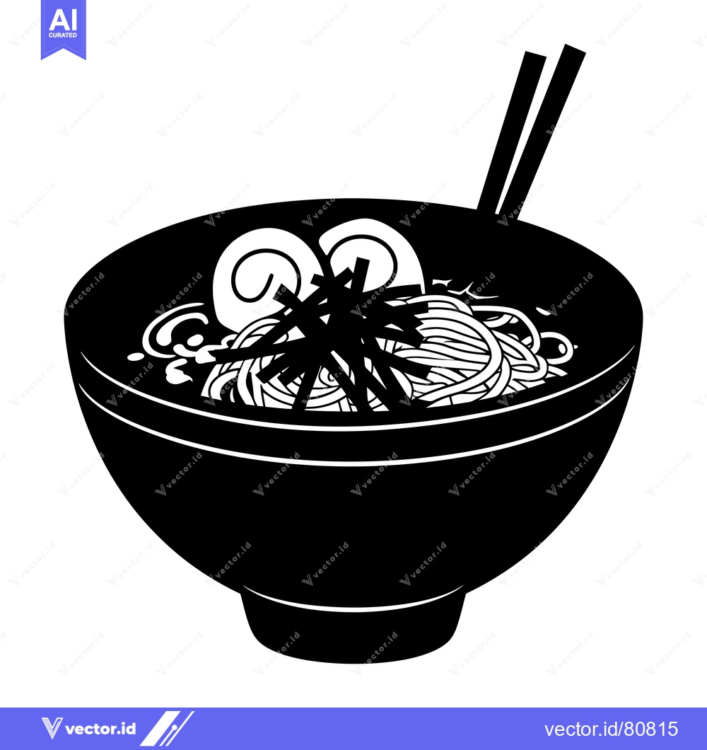 Premium Vector of Black and White Illustration of a Bowl of Ramen with Chopsticks