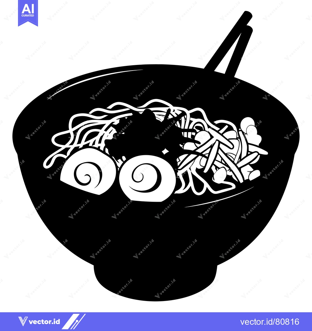 Premium Vector dari Black and White Silhouette of a Bowl of Ramen with Chopsticks