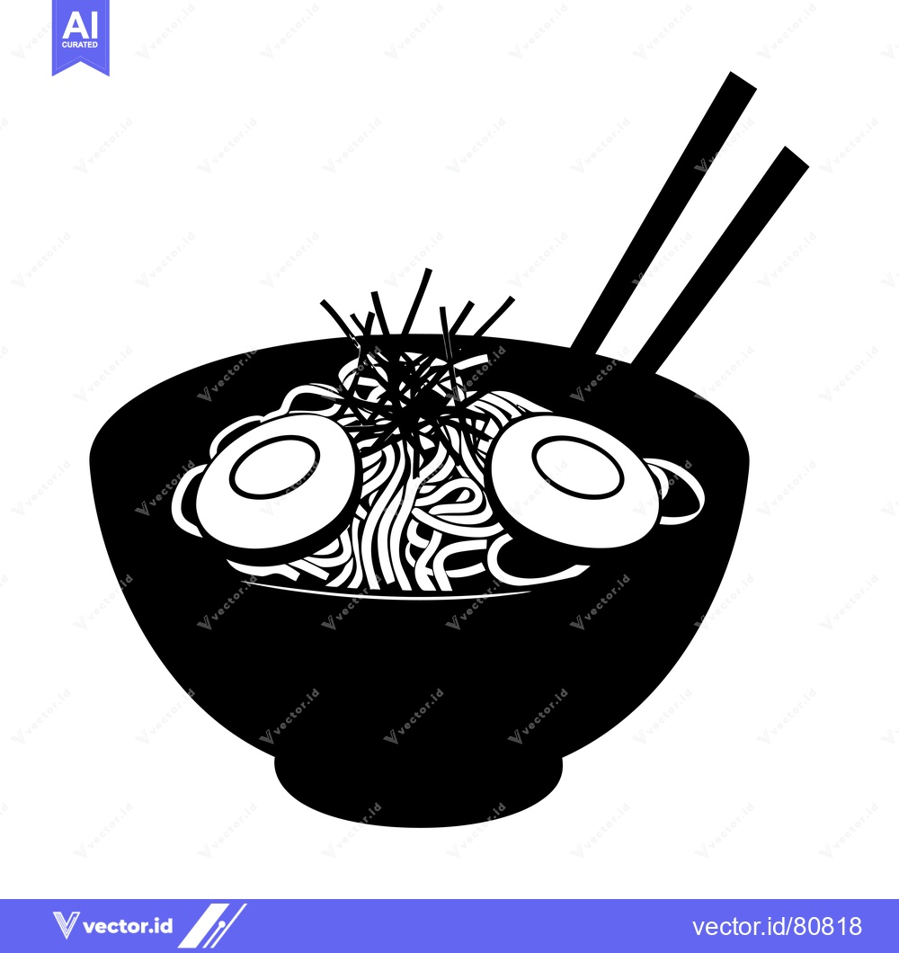 Premium Vector dari Black and White Silhouette of a Bowl of Ramen with Chopsticks