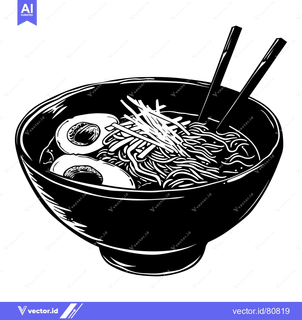 Premium Vector dari Black and White Illustration of a Bowl of Ramen with Chopsticks