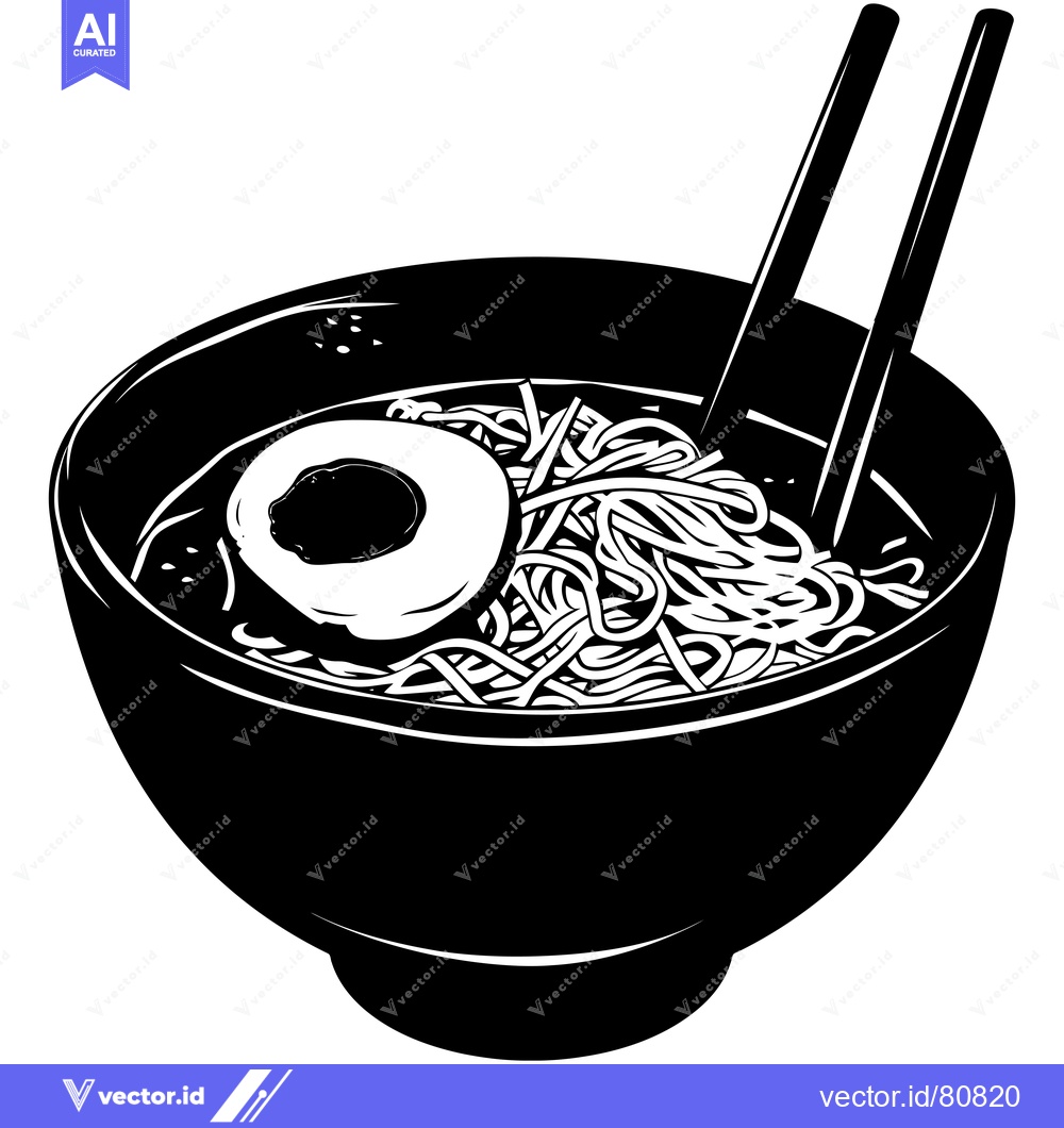 Premium Vector dari Black and White Illustration of a Bowl of Ramen Noodles with Chopstick