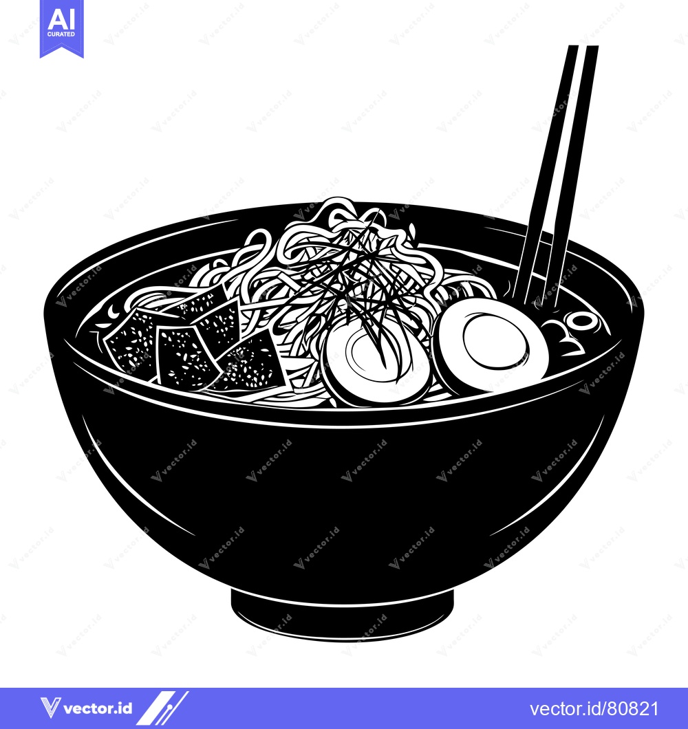 Premium Vector dari Black and White Illustration of Ramen Noodles in a Bowl with Chopstick
