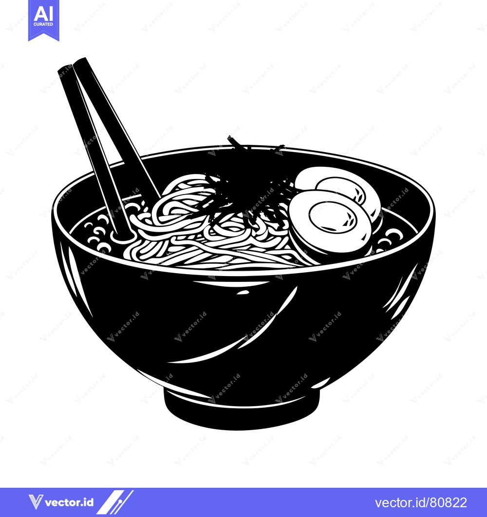 Premium Vector dari Black and White Illustration of a Bowl of Ramen Noodles with Chopstick