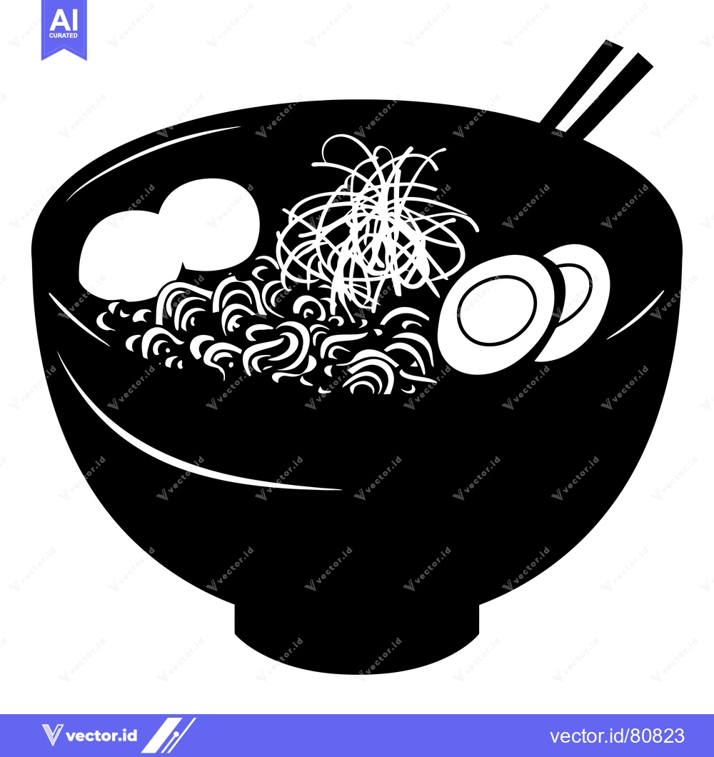 Premium Vector of Black and White Silhouette of a Bowl of Ramen Noodles