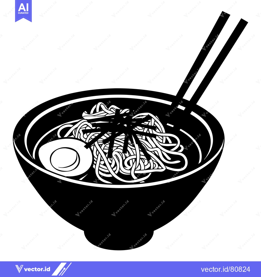 Premium Vector of Black and White Silhouette of a Bowl of Ramen Noodles with Chopsticks