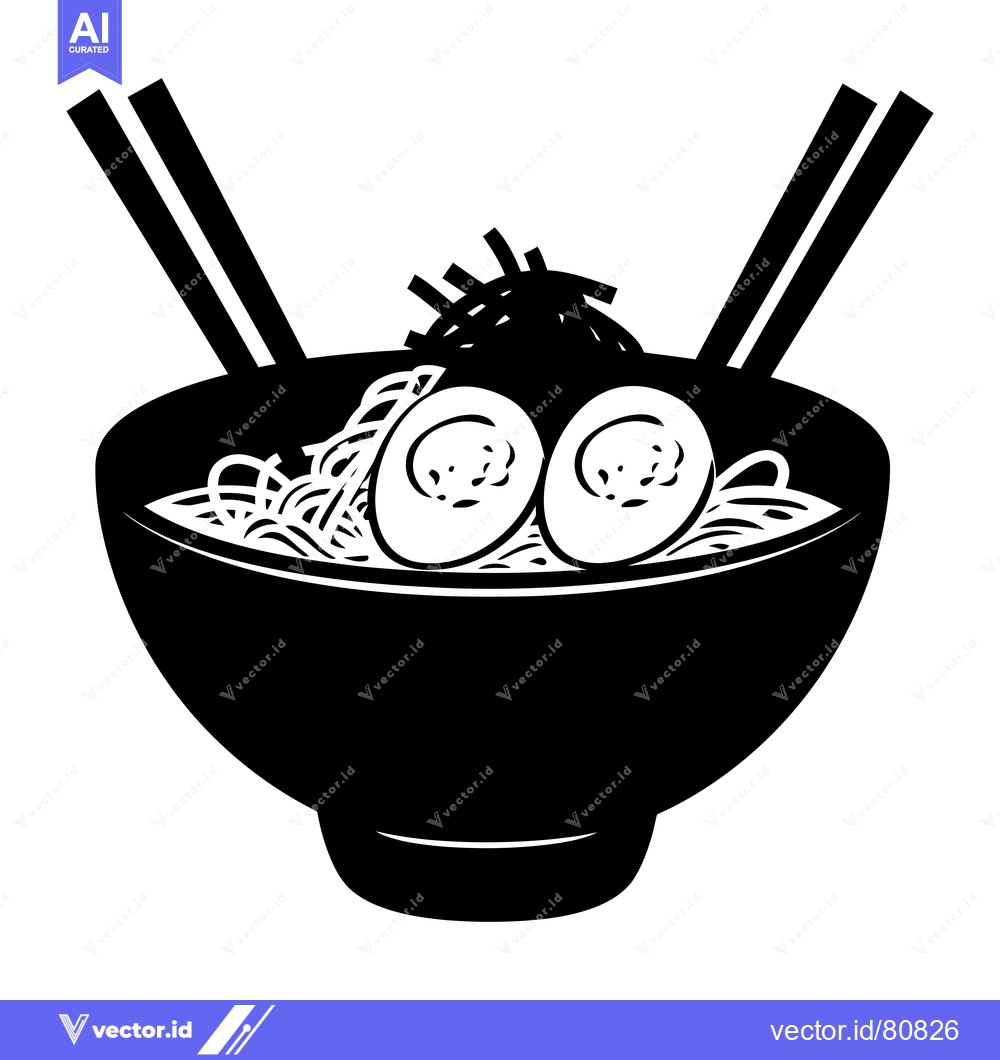 Premium Vector dari Black and White Illustration of a Bowl of Ramen Noodles with Chopstick