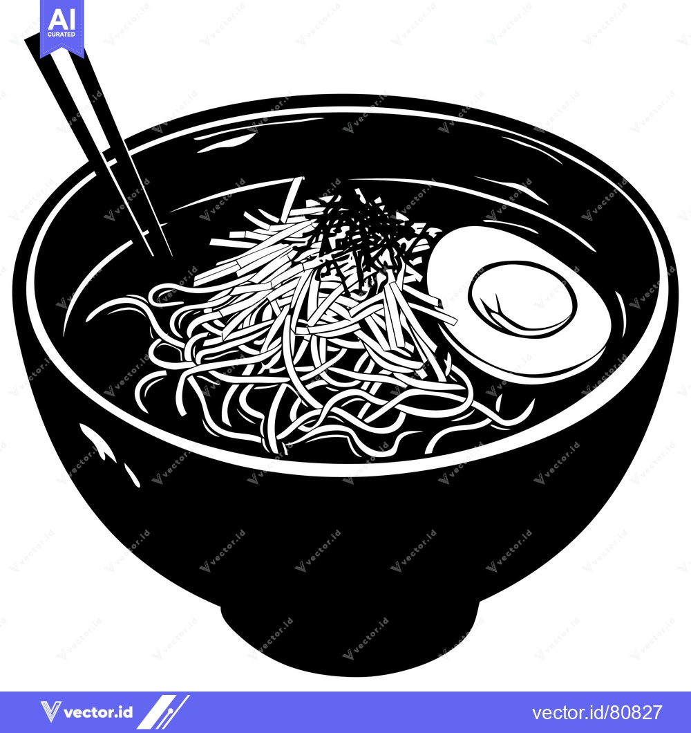 Premium Vector dari Black and White Illustration of a Bowl of Ramen Noodles with an Egg an