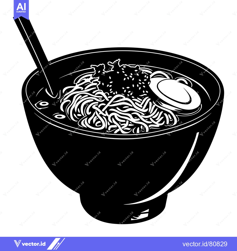 Premium Vector of Black and White Illustration of a Bowl of Ramen Noodles with a Chopsti