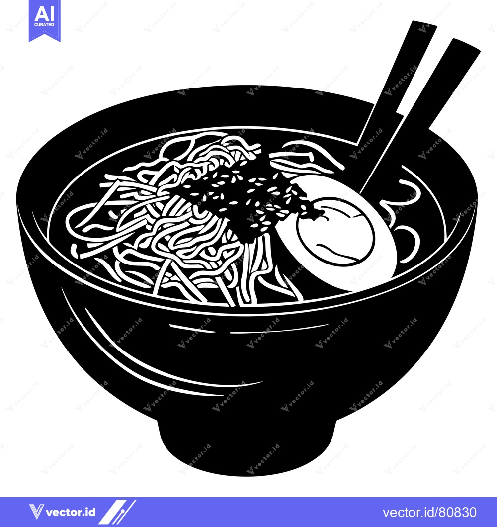 Premium Vector of Black and White Illustration of a Bowl of Ramen Noodles