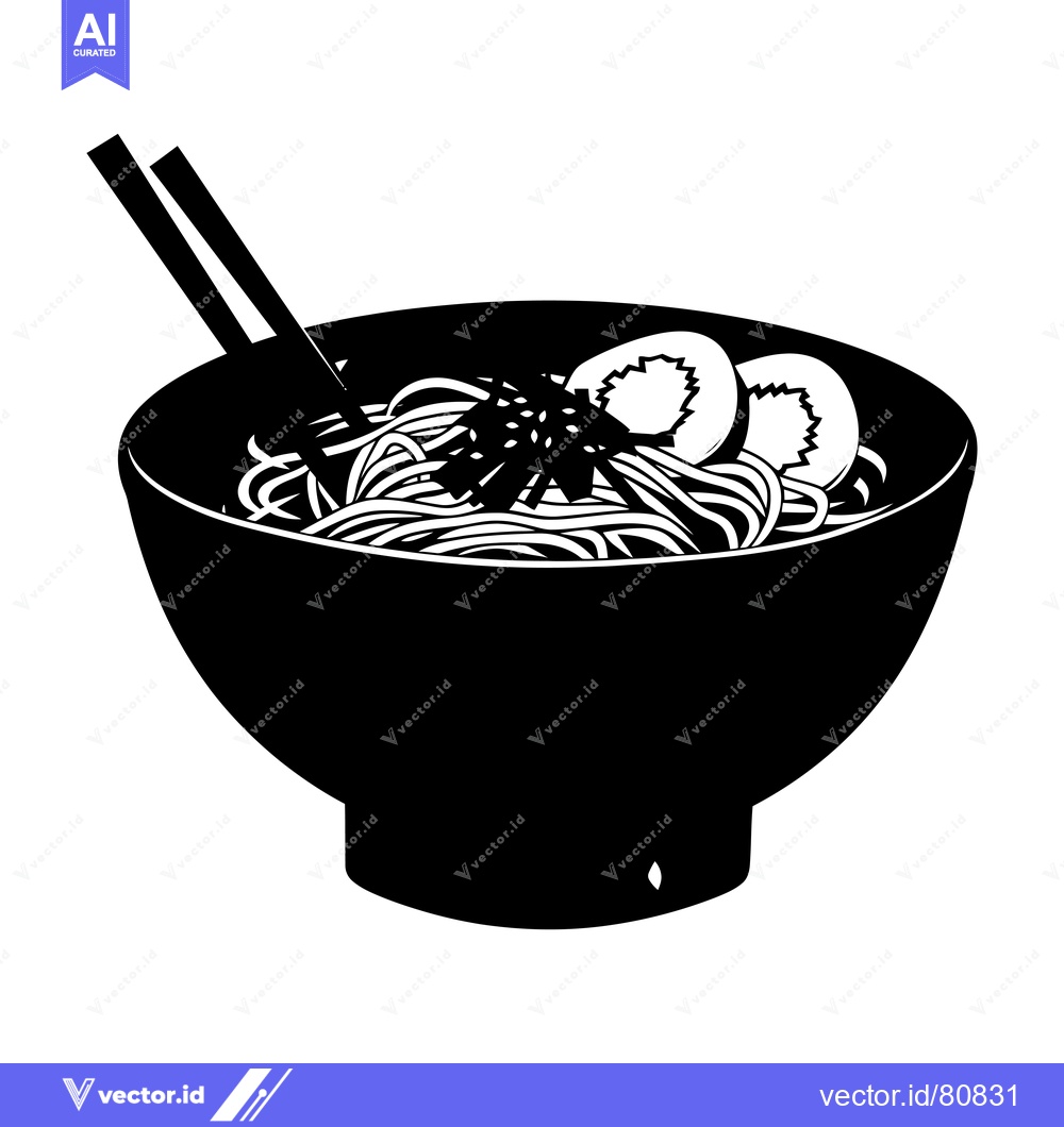 Premium Vector dari Black and White Illustration of a Bowl of Noodles with Chopsticks