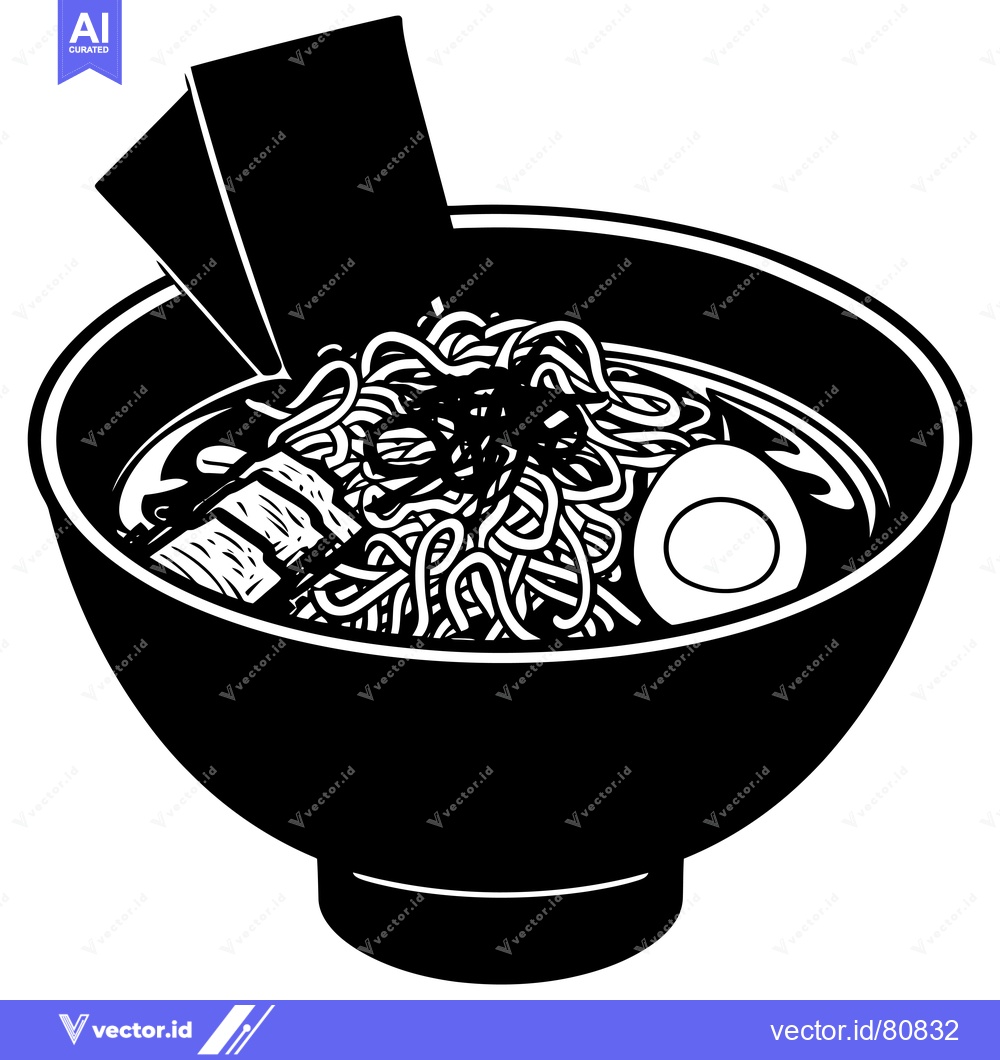 Premium Vector dari Black and White Illustration of a Bowl of Ramen with a Slice of Pork a
