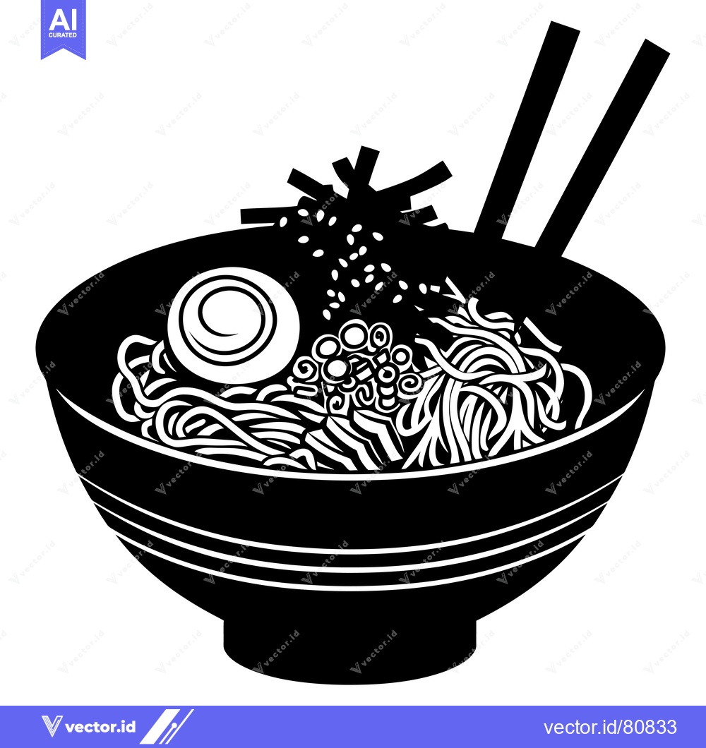 Premium Vector of A Black and White Illustration of a Bowl of Ramen Noodles with Chopsti