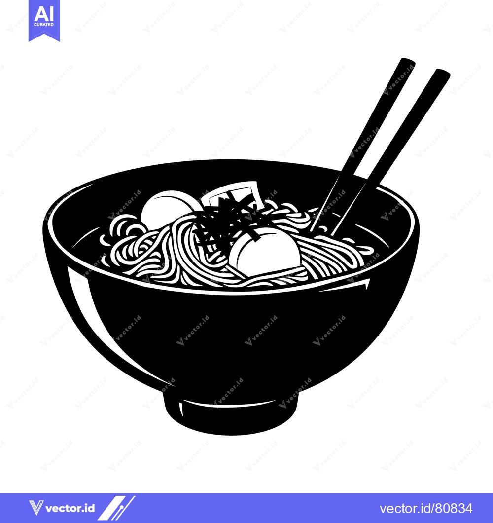 Premium Vector dari Black and White Illustration of a Bowl of Ramen with Chopsticks